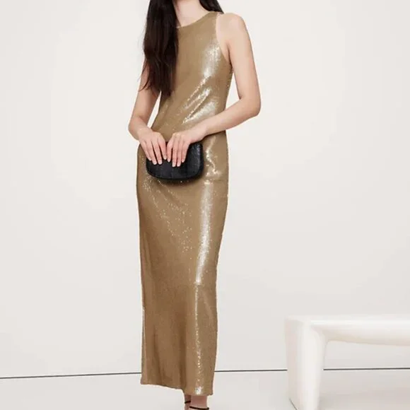 NEW Banana Republic Stretch-Sequin Maxi Dress, Size Medium Tall - Picture 1 of 4